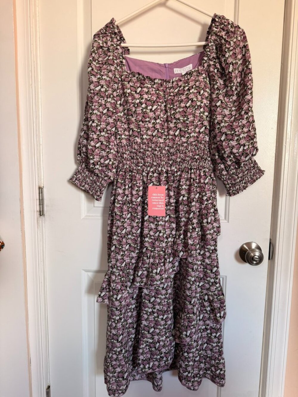 NWT Ivy City Co OLIVIA Micro Floral Smocked Tiered Midi Dress Size M